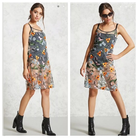 floral embroidered mesh dress forever 21